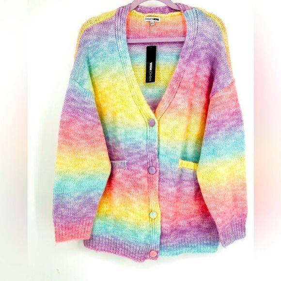 NWT Fashion Nova Women’s Crush Rainbow Spacedye Cardigan Size L - Picture 4 of 10